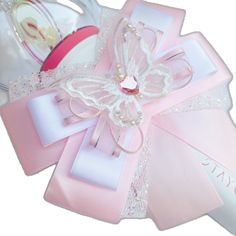 Cute Satin Bow For Gifts, Pink Hair Accessories With Decorative Bow For Gifts, Pink Butterfly Knot Hair Accessories As Gift, Pink Butterfly Knot Hair Accessories For Gift, Pink Butterfly Knot Hair Accessories As A Gift, White Ribbon Bow For Gift, Butterfly Lightstick, Lightstick Bow, Pink Purple Butterfly