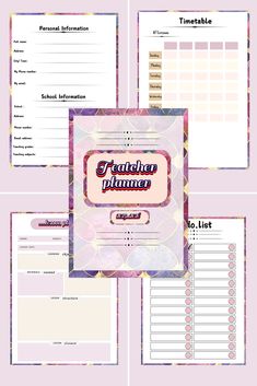 the printable planner is shown in three different colors