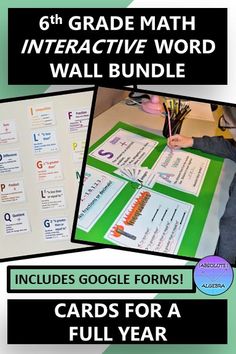 the 6th grade math interactive word wall bundle includes google forms, cards for a full year