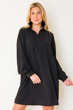 Black A-line Shirt Dress For Spring, Black Cotton Relaxed Fit Shirt Dress, Black Cotton Shirt Dress With Button Closure, Black Relaxed Fit Button-up Shirt Dress, Shirt Dress Black, Black Relaxed Fit T-shirt Dress With Short Sleeves, Wrist Cuffs, Pocket Shirt, Blue Door