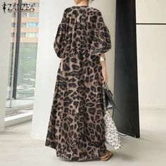 ZANZEA Vestido largo con estampado de leopardo para mujer, moda 2024, – Aegyia Oversized Puff Sleeve Dress For Fall, Casual Puff Sleeve Maxi Dress For Fall, Fall Casual Maxi Dress With Puff Sleeves, Vestidos Vintage, Womens Maxi Dresses, Puff Sleeve, Leopard Print, Maxi Dress, V Neck