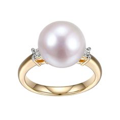 This stunning Maralux 18k gold over sterling silver freshwater cultured pearl and diamond accent ring is the perfect way to finish any outfit. This stunning Maralux 18k gold over sterling silver freshwater cultured pearl and diamond accent ring is the perfect way to finish any outfit.Click on this JEWELRY & WATCHES GUIDE to learn about fit, styles, materials and more! Width: 12.68 mm Metal: sterling silver Plating: 18k gold, rhodium Finish: diamond-cut, polished Packaging: boxedDIAMOND DETAILS Total weight: less than 1/10 ct. Shape: round Setting: paveCULTURED PEARL DETAILS Type: freshwater Pearl size: 10 mm - 11 mm Shape: near round Color: white Diamond weights are approximate. Diamond total weights may vary between .01 and .08 ct. Some diamonds have fewer than 17 facets. Gemstones may ha Elegant Gold Pearl Ring With Diamond Accents, Elegant Gold Pearl Ring With High Luster, High Luster Pearl Ring For Anniversary, Elegant High Luster Gold Pearl Ring, Gold Akoya Pearl Diamond Ring, Gold Diamond Ring With Akoya Pearl, Fine Jewelry Gold Diamond Ring With Akoya Pearl, Pearl Details, Pearl Diamond