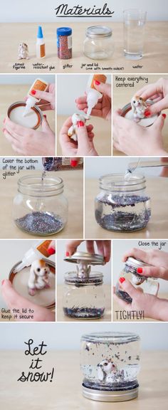 how to make glitter in a jar with scissors and glue on the inside, step by step instructions