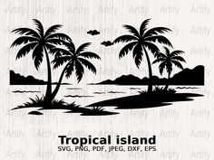 tropical island with palm trees and birds on the beach svg dxf eps png