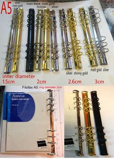 four different types of flutes are shown in three different sizes and colors, one is black, the other is gold