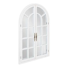 an arched white door with glass panels on the front and side doors, isolated against a white background