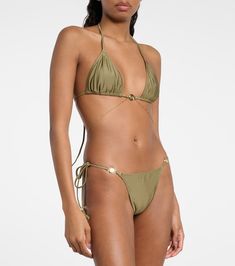 Chain bikini top in green - Bananhot | Mytheresa Summer Triangle Top Swimwear In Polyamide, Seamless Nylon Triangle Top Swimwear, Green Polyamide Swimwear For Vacation, Nylon Triangle Top Swimwear, Bra-friendly, Nylon Swimwear With Triangle Top And Bra Friendly, Polyamide Triangle Top Swimwear For Vacation, Nylon Triangle Top Swimwear That Is Bra Friendly, Bra Friendly Nylon Swimwear With Triangle Top, Bra-friendly Nylon Triangle Swimwear