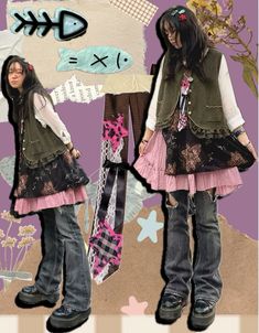 Tweecore Outfits, Outfits Pastel, Maximalist Fashion, Dress Over Pants, Alt Clothes, Arte Punk, Lacey Dress, Mori Kei, Alt Outfits