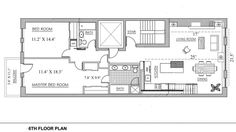 the floor plan for an apartment with one bedroom, two bathrooms and a kitchen area