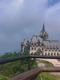 a large castle with a clock tower on top