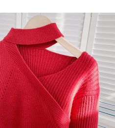 Style: commuting Size: one size Color: red, purple, white, black Trendy Hollow Out Sweater For Winter, Chic Long Sleeve Hollow Out Tops, Stretch Long Sleeve Sweater With Hollow Out Design, Stretch Long Sleeve Hollow Out Sweater, Red Purple, White Black, Men Sweater, V Neck, Purple