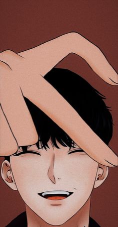 an anime character holding his head with one hand and another hand on top of his head