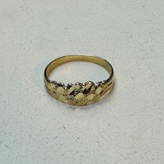 5mm wide in the front, 1mm shank. Marked 14K Not plated, solid 14K yellow gold. Gold Nugget Ring, Gold Nugget, Solitaire Rings, Miami Fl, Gold Gold, Solitaire Ring, Halloween Shopping, Miami, Jewelry Rings