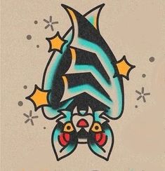 a drawing of a fish with stars on it's head and the word f written below