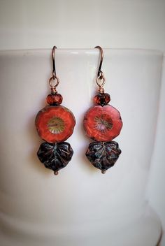 Czech Flower and Petal Red Earrings Boho With Copper Earwires - Etsy Orange Bed, Hawaiian Hibiscus, Gift Flower, Beaded Wrap Bracelets, Pretty Jewelry, Beaded Wraps, Hibiscus Flower, Red Earrings, Necklace Online