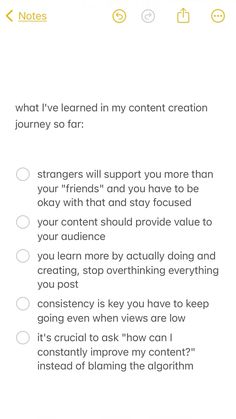 a text message that reads, what i've learned in my content creation journey so far