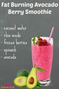 a smoothie with berries and avocado in it on a chalkboard background