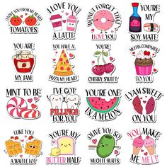 some stickers that say i love you so much and have different things on them