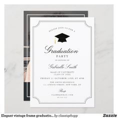 an elegant graduation party card with a black and white design