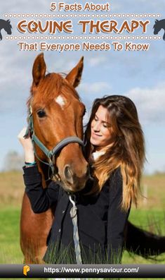 a woman petting a horse with the caption saying, 5 fact about govine therapy that everyone needs to know