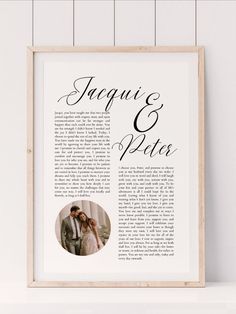 an image of a wedding program in black and white, with the words jaque & pete on it