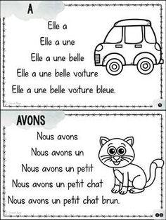 two french bookmarks with an image of a cat and a car on the pages