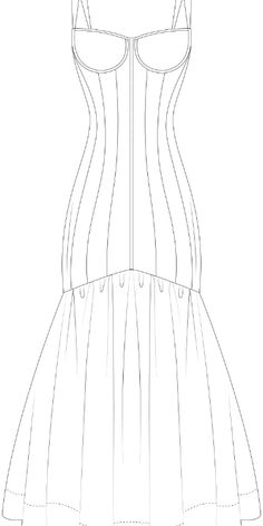 a line drawing of a woman's dress with straps and spaghettis on the bottom