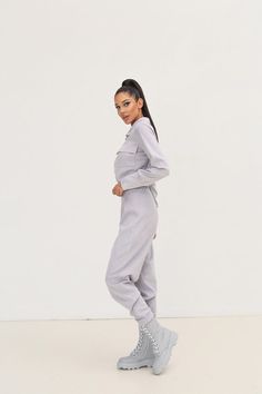 Textile Gray Suede Sweatshirt with Pants | VICLAN Fitted Athleisure Tracksuit With Pockets, Relaxed Fit Tracksuit With Side Pockets, Fitted Long Sleeve Tracksuit With Pockets, Relaxed Fit Workwear Pants With Ribbed Cuffs, Relaxed Fit Pants With Ribbed Cuffs For Work, Fall Athleisure Sweatpants For Casual Wear, Athleisure Tracksuit With Pockets, Fitted Cotton Tracksuit With Pockets, Athleisure Fitted Pants With Ribbed Cuffs