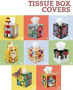 tissue box covers with different designs and colors