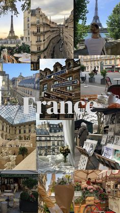 the collage shows many different buildings and streets in paris, including eiffel tower