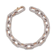 LINKS COLLECTION: The SHAY Diamond Pave Cable Link Bracelet. This item is in stock and ready to ship in 1 - 3 days. Details: 18K Rose Gold: approx 19gr White Diamond: approx 18cts Width: 10mm Size: 6.5" Natural, untreated gemstones Product Number: SB486 Not sure of sizing? See our chart HERE. All GBP & EUR pricing includes duties & taxes. We offer complimentary International shipping and 2 day shipping within the US. For estimated delivery lead times, please see our shipping guide in the footer. Luxury Cubic Zirconia Diamond Bracelet With Oval Links, Luxury Diamond Oval Link Bracelets, Luxury Diamond Bracelet With Oval Link And Diamond Accents, Luxury Diamond Bracelet With Oval Link Accents, Luxury Oval Link Diamond Bracelet With Accents, Luxury Diamond Bracelet With Cable Chain As Gift, Luxury Cable Chain Diamond Bracelet Gift, Luxury Oval Link Chain Bracelet With Diamond Accents, Luxury Diamond Link Chain Bracelet