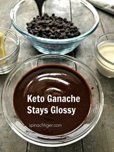 keto ganache stay's glossy in glass bowls on a wooden table