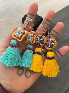 You can choose between 2 super fun and colorful tassel earrings that will rock your everyday outfits. The green one and the yellow one. Both are super light what make them easy to wear. A most have addition to your jewelry collection. They both are 6cm- 2.30 inch long 2cm- 0.80 inch wide They have a drop length of 7.5cm- 3 inch ⚡️Join Akashi's VIP list for early bird discount access⚡️ Paste into your browser http://eepurl.com/hgCMM1 and follow the simple steps. ⚡️To see more unique jewelry, clic Handmade Trendy Red Tassel Earrings, Trendy Dangle Tassel Earrings For Festivals, Multicolor Tassel Earrings For Gifts, Trendy Multicolor Dangle Plug Earrings, Trendy Tassel Dangle Earrings For Festival, Unique Multicolor Tassel Earrings For Gift, Colorful Dangle Tassel Earrings Gift, Trendy Handmade Multicolor Plug Earrings, Trendy Multicolor Handmade Plug Earrings