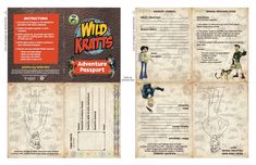 the wild kratts adventure passport is open and showing information about each character in the movie