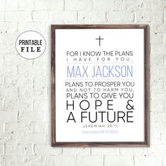 a framed print with the bible verse on it