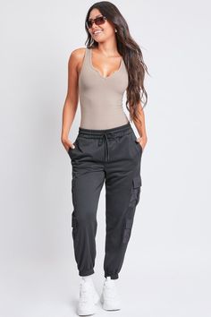 Black Nylon Sweatpants With Pockets For Loungewear, Nylon Lounge Sweatpants With Pockets, Lounge Bottoms With Pockets, Stretch Athleisure Cargo Parachute Pants, Casual Nylon Joggers With Elastic Side Panels, Casual Nylon Sweatpants For Loungewear, Sporty Cargo Style Parachute Pants For Loungewear, Nylon Leisure Bottoms With Elastic Waistband, Nylon Bottoms With Elastic Waistband For Leisure