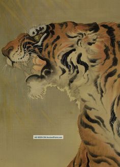 a painting of a tiger with it's mouth open