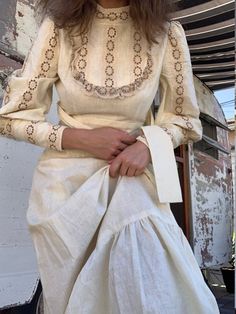 70s Prairie Muslin Vintage Wedding Gunne Sax style one of a | Etsy High Neck Cream Dress For Spring, Cream Fitted Long Sleeve Vintage Dress, Fitted Long Sleeve Cream Vintage Dress, Cream Fitted High Neck Dress, Fitted High Neck Cream Dress, Gunne Sax Dress Vintage 70s, Vintage Western Dress, Desert Dress, 70s Prairie