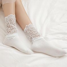 Cotton,Spandex,LaceMachine Wash【Owlkay】 Makes The Best Socks【Material】They are made of 80% high-quality breathable cotton, 12% spandex, and 8% Lace. Soft & breathable. Fit perfectly for Women shoe size 5-8, Machine washes warm, tumble dry.Made of Premium and Elastic Materials, Gentle Support and Comfortable Fit, and Soft and Comfortable socks.Frilly lace top with high stretch design bring you sexy and younger feeling, catch more eyesight, make you have a very sweet feeling.This 10 Pairs lace Lace Ankle Socks, Lace Stockings, Fleece Socks, Mesh Socks, Women Crew Socks, Lace Socks, Fishnet Stockings, Cute Socks, Tube Socks