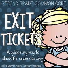 an exit ticket with a girl holding her arms crossed in front of the text, second grade common core