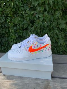 Nike Air Force 1 – Full Neon Rainbow Custom (Glow In The Dark) by uniqueshoecustoms Custom Shoes Diy, White Nike Shoes, Jordan Shoes Girls, Personalized Shoes, Nike Air Shoes, Cute Nike Shoes, Fresh Shoes