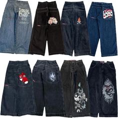 JNCO Y2K Baggy Jeans men vintage Embroidered high quality jeans Hip Ho – Ellenworkz Retro Punk Outfits, Baggy Jeans Brands, Baggi Jeans, Casual Wide Leg Jeans, Baggy Jeans Men, Vintage Baggy Jeans, Streetwear Harajuku, Street Style Outfits Casual, Y2k Baggy Jeans