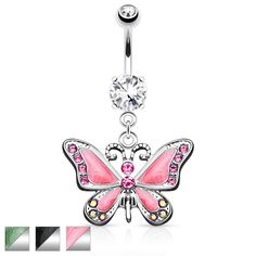 a green butterfly belly ring with crystal stones