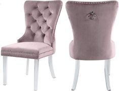 a pair of pink chairs sitting next to each other