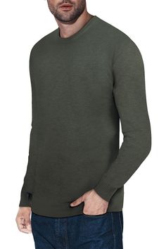 Pair this pullover sweater with any item in your closet for semi-casual style.Fit: this style fits true to size.- Crew neck- Long sleeves- Ribbed knit construction- Solid colorway- Approx. 28" length (size M)- Imported. Dry clean 50% nylon, 30% viscose, 20% polyester Urban Gray Crew Neck Sweater, Men's Affordable Sweater With Ribbed Cuffs, Moisture-wicking Crew Neck T-shirt With Medium Support, Moisture-wicking Gray T-shirt Crew Neck, Gray Long Sleeve Moisture-wicking T-shirt, Semi Casual, Pullover Sweaters, Ribbed Knit, Casual Style