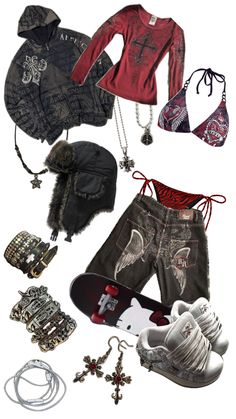 affliction, ed hardy, n chrome hearts fit Ed Hardy Outfit, Mcbling Fashion, Silly Clothes, Y2k Fits, Y2k Outfit Ideas, 2000s Fashion Outfits