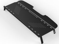 a computer desk with an electronic keyboard on it's back end and bottom section