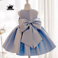 Flower Girl Dresses Elegant Light Blue Satin Flower Girl Dress Modern Girls Pageant Gown With Bow Modern Flower Girl Dresses, Girls Pageant Gowns, Satin Flower Girl Dress, Pageant Gown, African Dresses For Kids, Kids Dress Patterns, Baby Dress Design