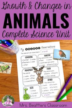 an animal's life cycle worksheet with the words growth and changes in animals