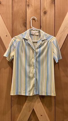 "Vintage 70's Ko Ko Knits of California button up striped tee. Size extra small/small. Measurements 24\" length, 18\" pit to pit, 8.5\" sleeve." Seventies Fashion, Tacoma Wa, Striped Tee, Vintage 70s, Gender Neutral, Button Up, Adult Outfits, California, Tops & Tees